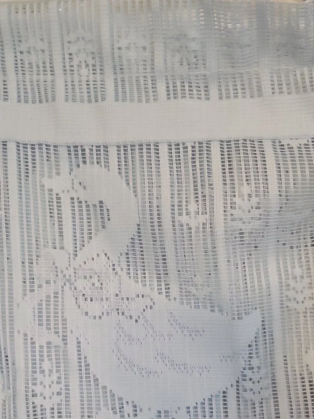 Blue Sheer Lace Café Valance Tier, Floral Pattern, Rod Pocket. Geese, Blue, 64